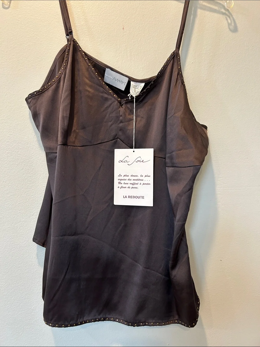Brown Satin Stud-Trim Camisole